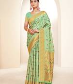 sea green silk woven work traditional saree