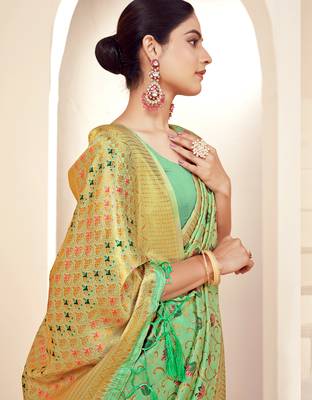 sea green silk woven work traditional saree 2