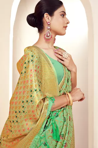 sea green silk woven work traditional saree