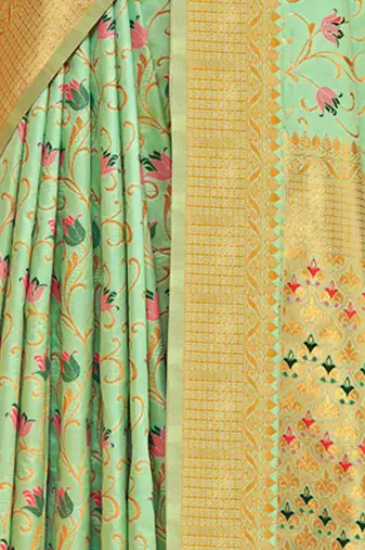 sea green silk woven work traditional saree