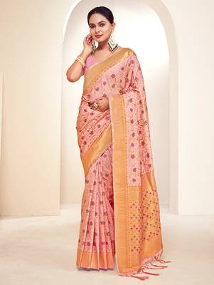 pink silk woven work traditional saree 1
