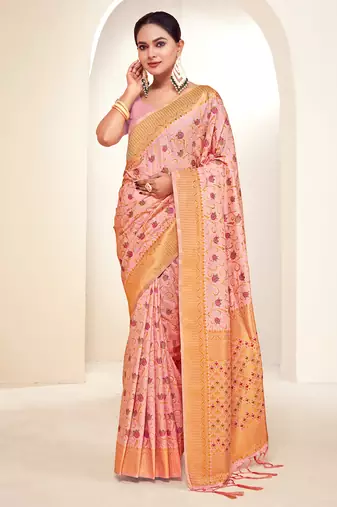 pink silk woven work traditional saree