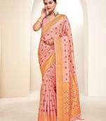 pink silk woven work traditional saree