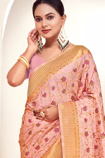 pink silk woven work traditional saree