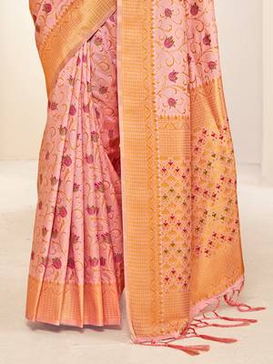 pink silk woven work traditional saree 3