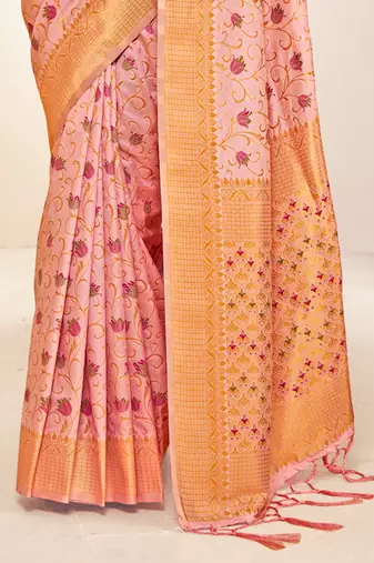 pink silk woven work traditional saree