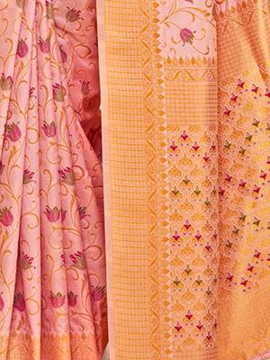 pink silk woven work traditional saree 4