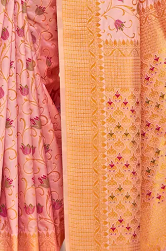 pink silk woven work traditional saree