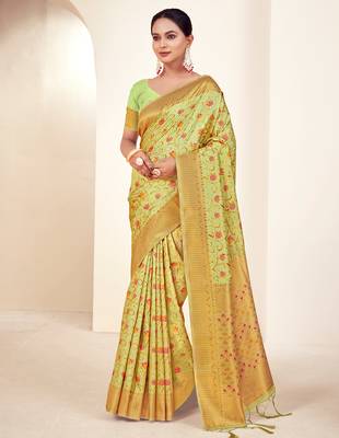 light green silk woven work traditional saree 1