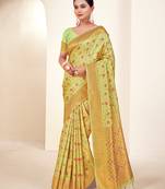 light green silk woven work traditional saree