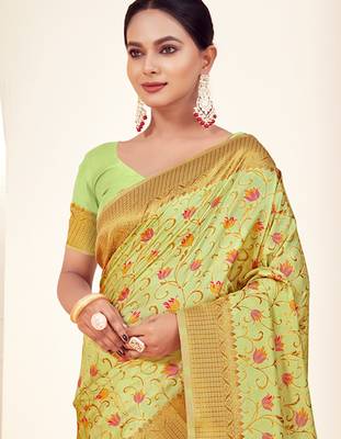 light green silk woven work traditional saree 2