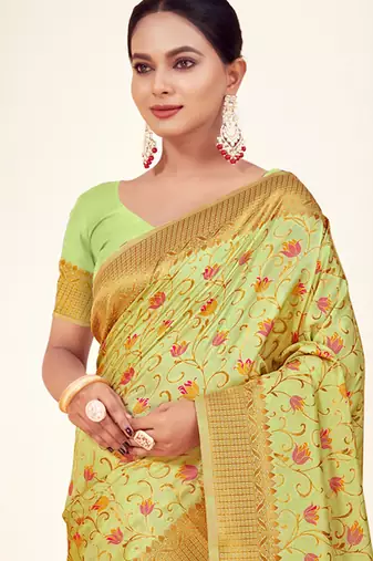 light green silk woven work traditional saree