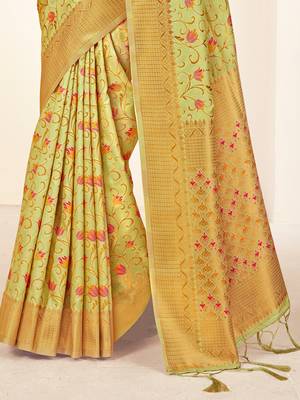 light green silk woven work traditional saree 3