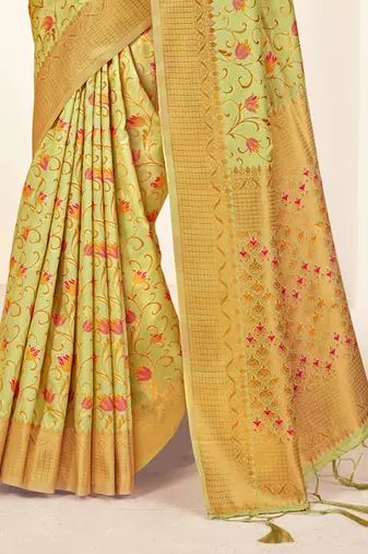 light green silk woven work traditional saree