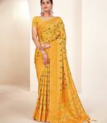 yellow woven work traditional saree