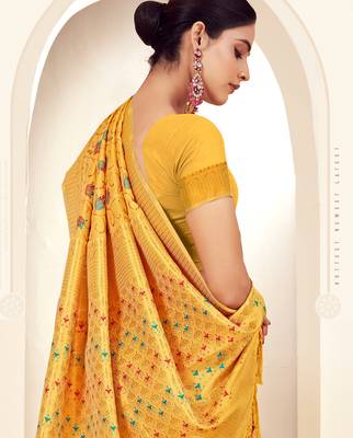 yellow woven work traditional saree 2