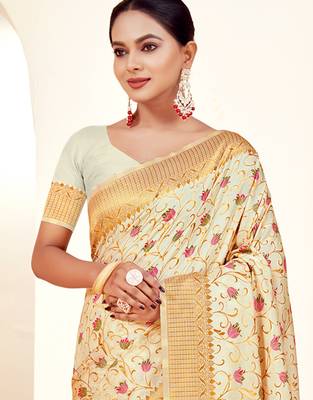 cream silk woven work traditional saree 2