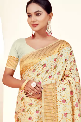 cream silk woven work traditional saree