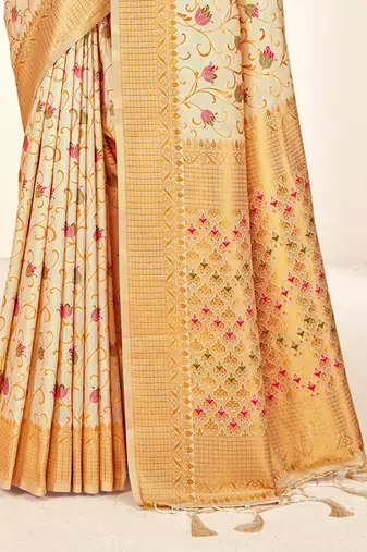 cream silk woven work traditional saree