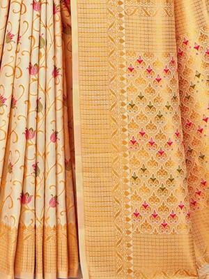 cream silk woven work traditional saree 4