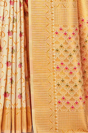 cream silk woven work traditional saree