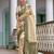 cream beige with green banarasi silk woven work traditional saree