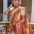 cream beige with red banarasi silk woven work traditional saree