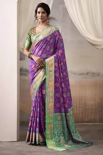 Purple & green patola silk blend festival wear saree