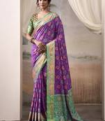 Purple & green patola silk blend festival wear saree