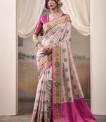 Off-white & pink patola silk blend festival wear saree