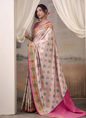 Off-white & pink patola silk blend festival wear saree 2