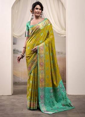 Olive & green patola silk blend festival wear saree 1