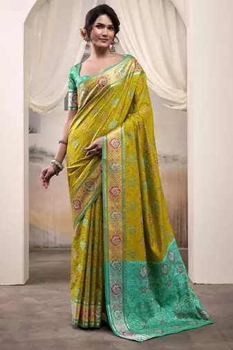 Olive & green patola silk blend festival wear saree