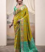Olive & green patola silk blend festival wear saree