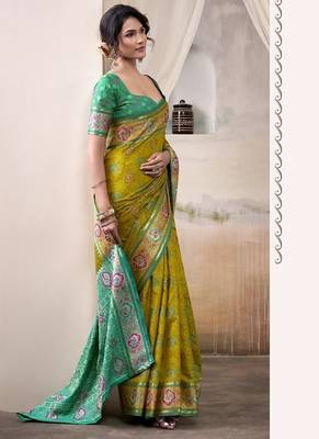Olive & green patola silk blend festival wear saree 2