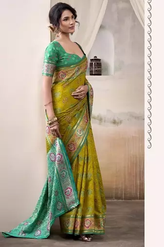 Olive & green patola silk blend festival wear saree