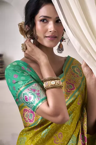 Olive & green patola silk blend festival wear saree