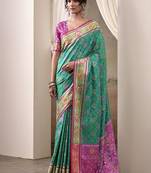 Green & pink patola silk blend festival wear saree