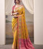 Mustard & pink patola silk blend festival wear saree