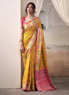 Mustard & pink patola silk blend festival wear saree 2