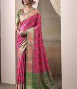 Pink & green patola silk blend festival wear saree