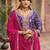 Purple embroidered chinon free size stitched pakistani salwar suit