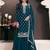 Teal blue embroidered chinon semi-stitched palazo salwar suit
