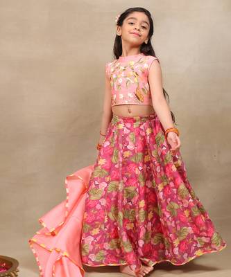 Pink printed chanderi lehenga 1