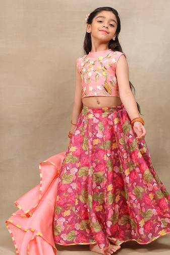 Pink printed chanderi lehenga