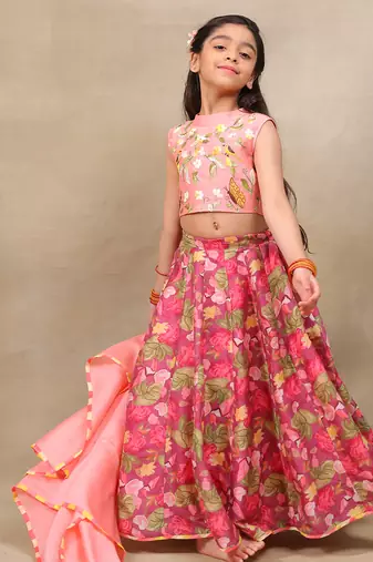Pink printed chanderi lehenga