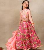 Pink printed chanderi lehenga