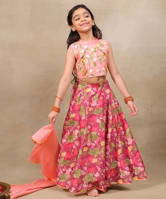 Pink printed chanderi lehenga 2