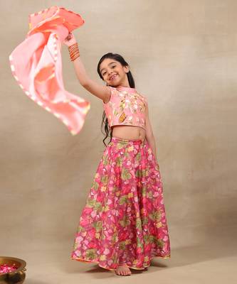 Pink printed chanderi lehenga 3