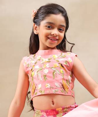 Pink printed chanderi lehenga 4